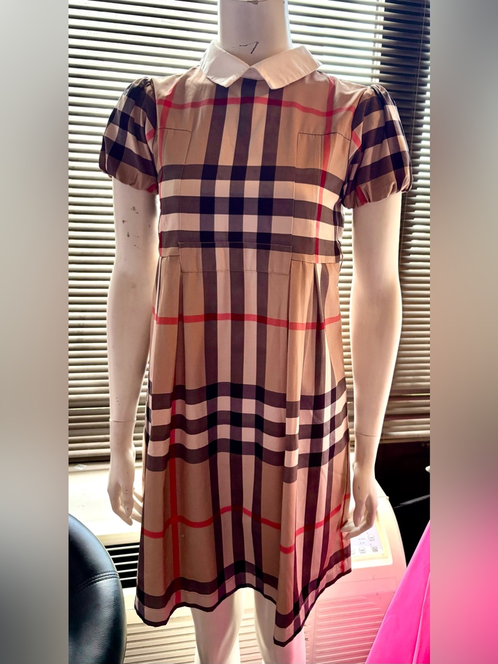 Burberry checker Tan Plaid Dress with White Collar
